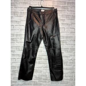 Calvin Klein Black Leather Pants High Rise Straight Leg Size 10 100% Leather